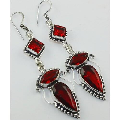 Garnet Earrings Silver Overlay over Copper , 81 mm, E1101