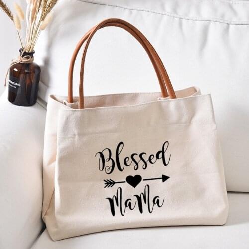 Blessed Mama Tote Bag Gift for Mom Mothers Day Women Lady Fashion Beach Bag Shopping Bag Work Bag