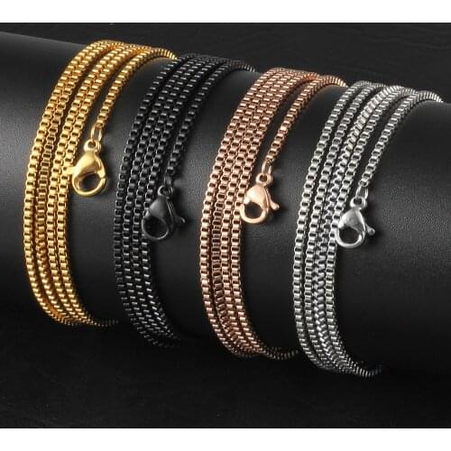 TJP Stainless Steel Link Box Chain 1.5mm Silver/Gold/Rose Gold/Black Chokers Necklaces For Women Fashion Jewelry
