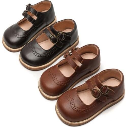 Girls Shoes Mary Jane Genuine Leather Brown Blk Chaussure Zapato Nina Kids Shoes School Student Princess Formal Boutique New SQ