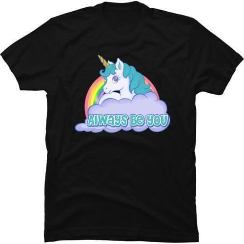 Hiphop Rock Band Street Tshirt Slim Fit Short Sleeve Rainbow Unicorn 100% Cotton Tees Cartoon Graphic Mens Tee Shirt