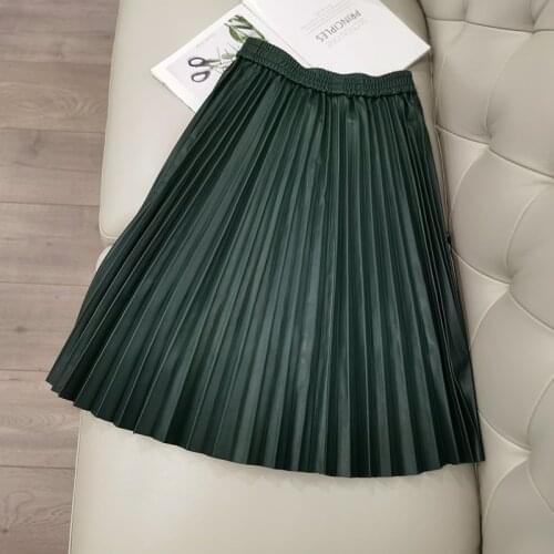 Skirts womens 2021 spring autumn genuine leather long plaid skirt high waist elastic black skirts ladies high quality