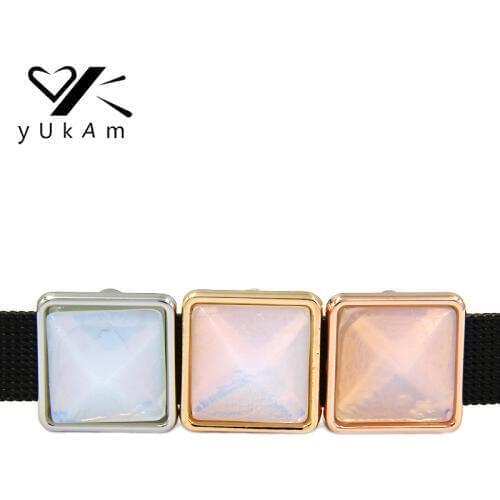 YUKAM Slider Keys Square Pyramid Opal Quartz Stone Spacer Slide Charms Keeper for Leather Wrap Charm Bracelet DIY Jewelry Making