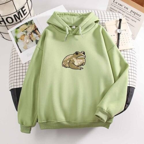 Green Hoodie Sweatshirt Kawaii Frog Hoodie Pullover Sweatshirt Oversized Men Women Casual Long Sleeve Hip Hop Aesthetic Top