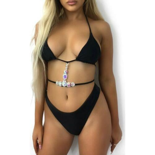 Women Crystal Bikini Set Push-Up Padded Swimwear Ladies Bandage Swimsuit Bathing Suits Beachwear