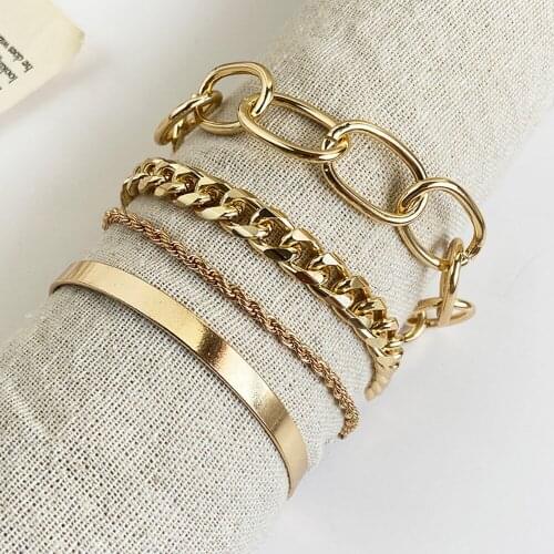 New Bohemian Gold Thick Chunky Chains Bracelet Multilayer Bracelet for Girls Punk Jewelry 2021 trend Lady Charm Women‘s Bracelet