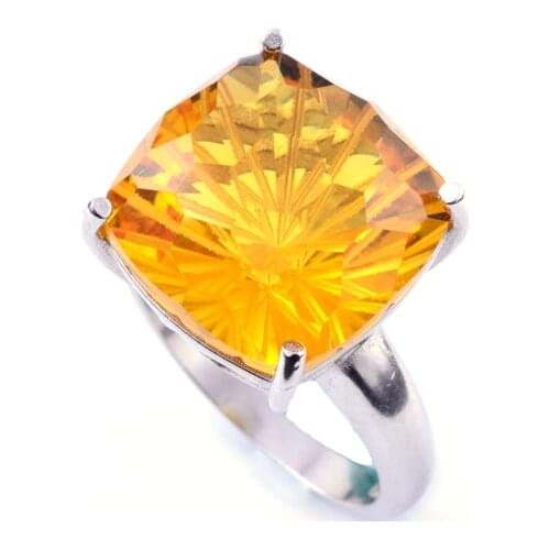 FFGems Elegant Citrine Rings Real 925 Sterling Silver Big Gemstone Firework Cut 15ct for Women Wedding Party Fine Jewelry