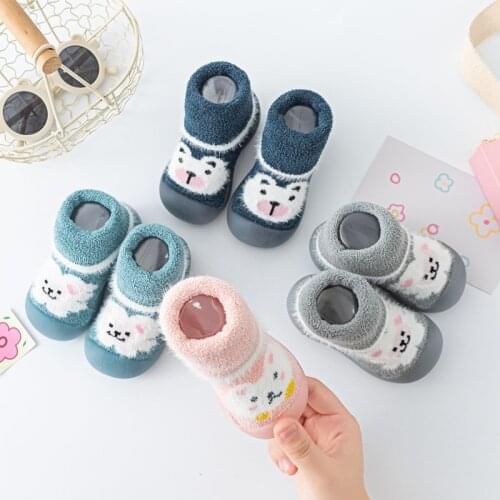 Winter Baby Toddler Coral Fleece Bear Shoes Non-Slip Anti-Off Foot Floor Knitted Socks First Walker 5Kinds 5Size 080 KeDing