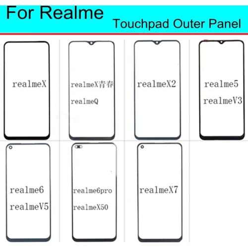 1pc For OPPO Realme X X2 XT 6 Q5 Pro V5 V3 X50 X7 Touch Screen Front Glass Touchpad Replacement Outer Panel Lens Cover Repair