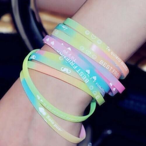 10pcs Luminous Silicone Bracelet Bangles Letters Movement Bracelet Printing Fluorescent Rubber Wrist Strap Wristband Jewelry