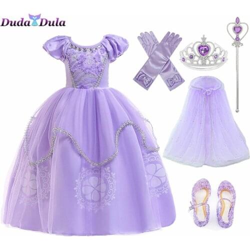 2020 Princess Sofia Dress for Girl Kids Cosplay Costume Puff Sleeve Layerd Dresses Child Party Birthday Sophia Fancy Costumes
