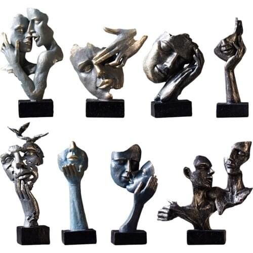 Abstract Face Sculpture Bookshelf Study Figurines Curved Decor Ornament