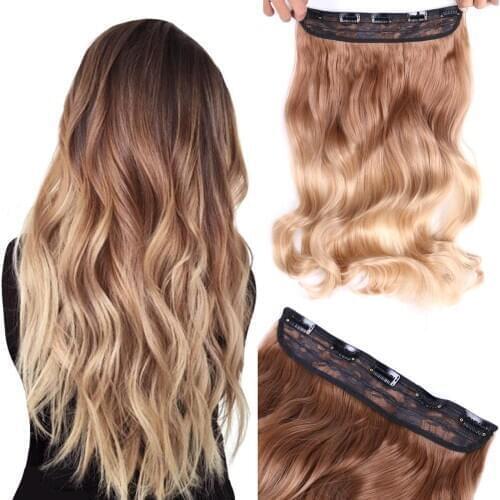 Belle Show 22" Long Wavy 5 Clip In One Piece Hair Extension Natural Straight U Part Clip On Hair Piece Brown Blonde Fake Hair