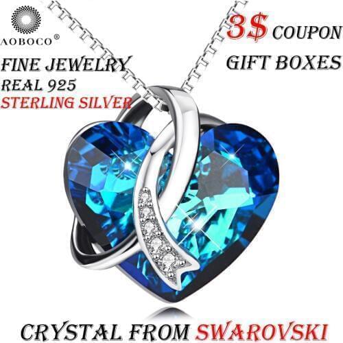 AOBOCO Brand Fine Jewelry Romantic Scarf Big Blue Heart Pendant Necklace Crystal From Swarovski With Gift Boxes For Women Girl
