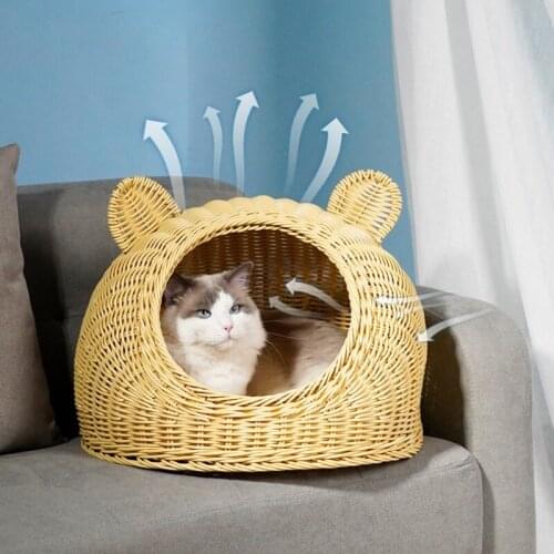 GY Cat Nest Summer Cool Nest Rattan Kennel Four Seasons Universal Semi-Enclosed Cat Nest House Bed Summer Baby Cat Nest Supplies