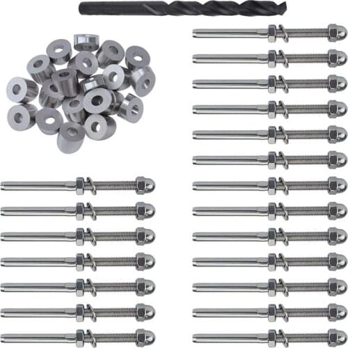 20 Pairs 1/8 inch Cable Railing Kits 30 Degree Beveled Washer Threaded Stud Tension End Fitting Terminal for Decking