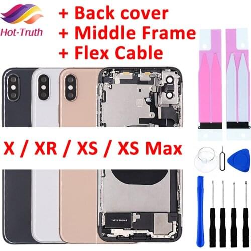 Battery Cover Housing For iphone X XR XS Max SE 2020 Door Middle Chassis Frame Housings Full Assembly Door Rear with Flex Cable