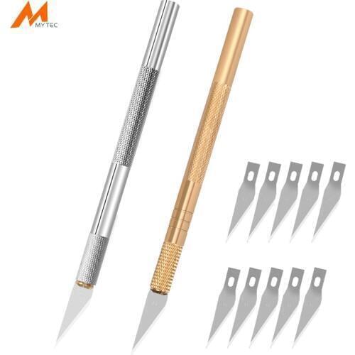 Brass Carving Knife with 10pcs Replacement Blades Multi-functional SK2 Steel Sharp Knife for Sculpture Wood Craft Fruit Art
