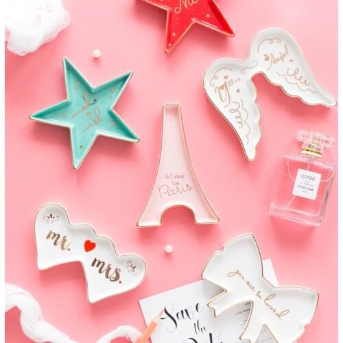 Small Decorative Ceramic Dish Plate Earrings Trays Jewelry Necklace Storage Trinket Dish Wall Plate Vanity Tray Wedding Gift