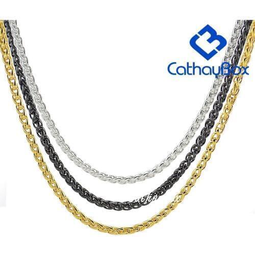 3.0mm Silver Color Gold Black Mens Stainless Steel Wheat Link Chain Necklace 60cm