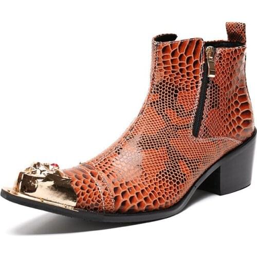 2021 New Handmade Shoes Men Genuine Leather Ankle Boots Men Metal Toe 6.5cm High Heel Mens Boots Handmade Botas Hombre