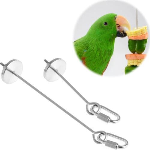Stainless Steel Birds Parrot Cage Skewer Food Meat Stick Spear Fruit Holder Toy