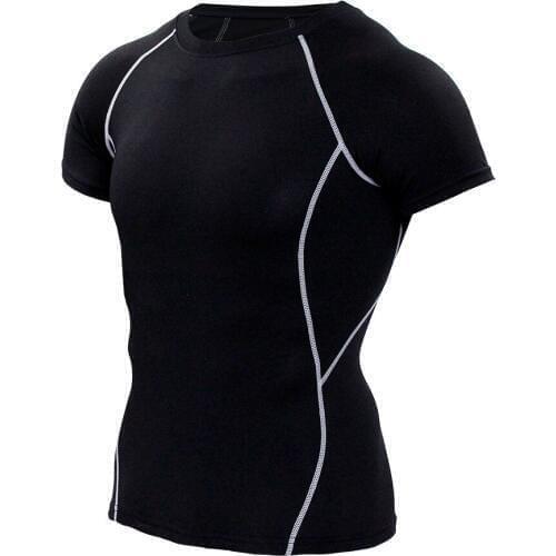 New Quick Dry Slim T Shirt Men Solid Color Tights T-Shirts Compression Shirts Fitness O-Neck Short Sleeve Tees Tops