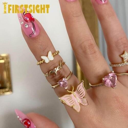 New Pink Blue Enamel Butterfly Vermeil Ring Gold Color Open Adjust Size Resizable Anima Ring Engagement Wedding Women Jewelry