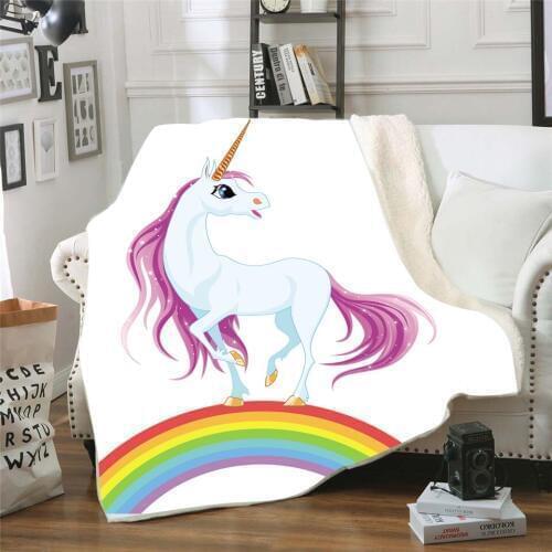 Unicorn Printed Nap Blanket Soft Comfortable Velvet Plush Microfiber Bed Travel Warm Cover Blanket Bedding Outlet On Bed Sofa