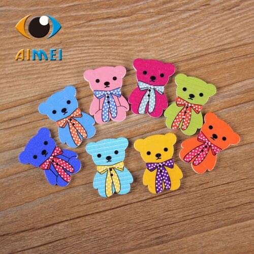 Wholesale/Retailed 50Pcs/Lot Cartoon Bear Painting Wooden Painting Buttons For Children Clothing Diy Gift Decoration Card