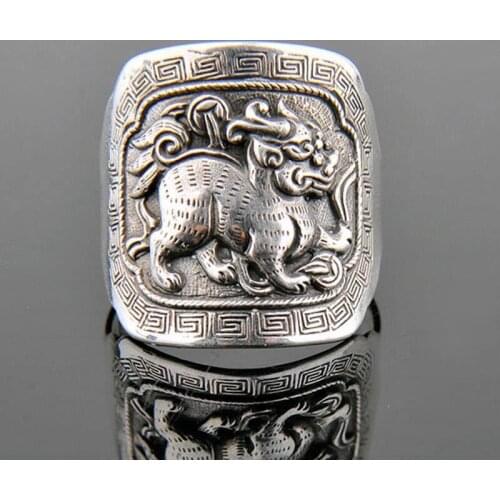Original design Thai silver opening adjustable ring Chinese retro culture exaggerated domineering male and female silver jewelry