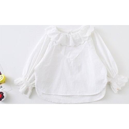 Autumn girls blouse ruffles lace collar infant baby blouse cotton long sleeve kids shirt for girls tops clothes children jackets