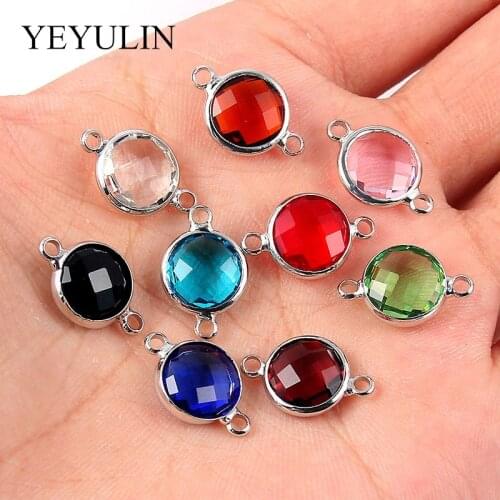 10 Pcs Red Blue Multi-Color Round Alloy Crystal Jewelry Connectors Bracelet Charm For DIY Jewelry Making Necklace