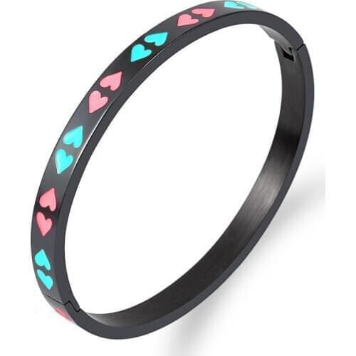 Multicolor Punk Sweet Double Hearts Lover Bracelet Titanium Steel Charms Bracelets & Bangles for Woman Couple Gift Jewelry