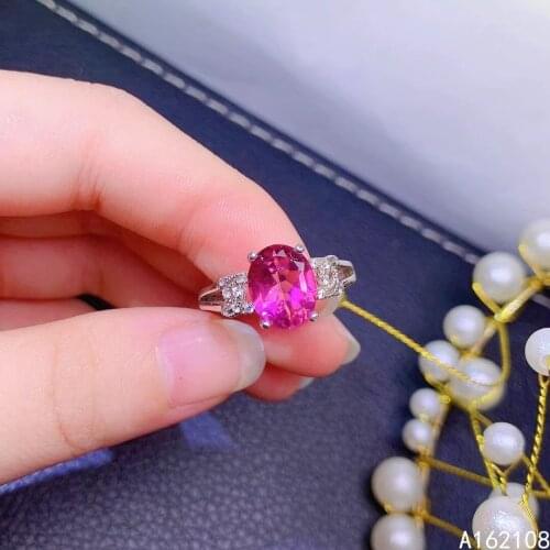 Fine Jewelry 925 Sterling Silver Inlaid With Natural Gemstones Womens Luxury Lovely Oval Pink Topaz Adjustable Ring Support Dec