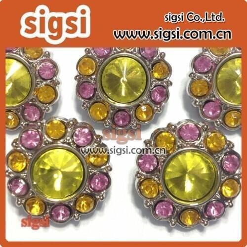 Yellow and pink flower crystal acrylic rhinestone button for clothing