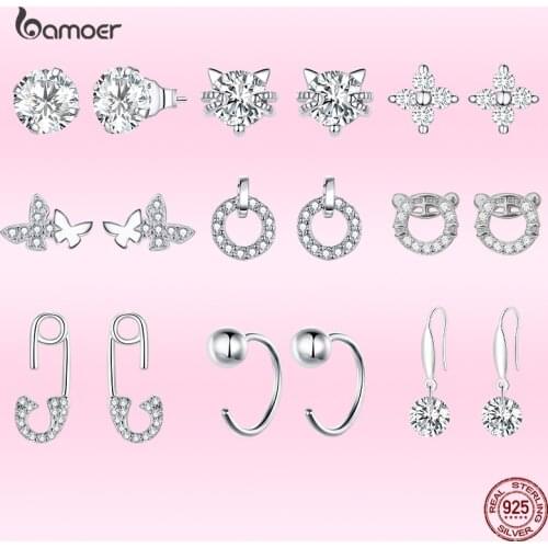 Bamoer Authentic 925 Sterling Silver Half Circle Stud Earrings for Women and Men Fine Jewelry Bijoux Minmalistic Simple Ear Stud