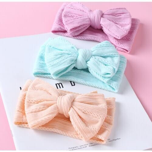 1pcs Handmade Girls Cable Knit Nylon Headbands Top Double Knotbows Braid Turban Headwraps Baby Infants Hair Accessories