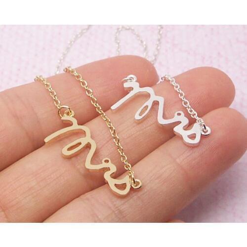 10PCS Simple Dainty Mrs Letters Necklace Small Stamped Word Initial Script Love Alphabet Necklaces for Women Ladies Wife Wedding