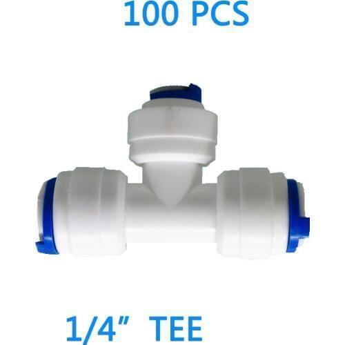 100PCS 1/4" 3 way Union Tee Quick Connect Push Fit for RO system Water Filter Connector Fittings T tipy fast joint