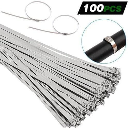 100PCS Multi-Purpose Locking Cable Metal Zip Ties Self-locking Stainless Steel Cable Tie Loop Wire Zip Ties Set 4.6x100/250mm