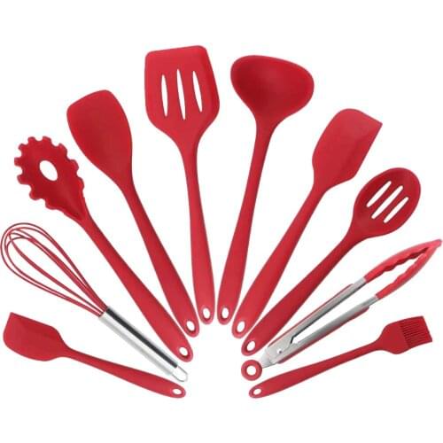 12pcs Silicone Cooking Utensil Set Wooden Handle Spatula Soup Spoon Brush Ladle Pasta Colander Non-stick Cookware Kitchen Tools