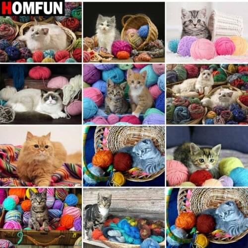 HOMFUN Full Square/Round Drill 5D DIY Diamond Painting "Animal cat landscape" Embroidery Cross Stitch 5D Home Decor Gift