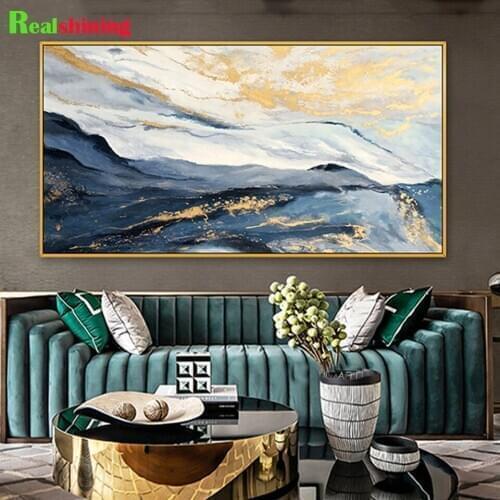 5D DIY diamond painting Abstract Gold Foil Block ,cross stitch,full Round diamond Emeroidery mosaic Modern Blue Golden N1630