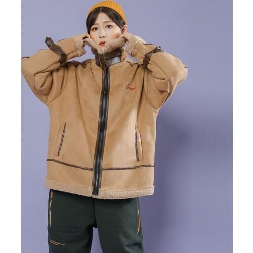 Automotive Fur Coats Women Japanese Style Straight Loose Fashion Biker Women Thick Warm Coats Fur Leather Winter Overcoats A135