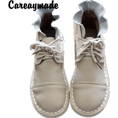 HUIFENGAZURRCS-Genuine leather shoes ,Pure handmade boots ,the retro art mori girl shoes,fashion sweet lotus leaf side boots