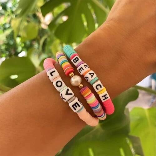 Go2Boho 3pcs/set Heishi Bracelet Freshwater Pearl Bracelets Polymer Clay Beads Letter Pulsera For Women 2021 Fashion Jewelry