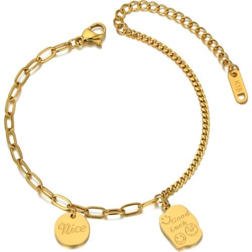 Titanium Stainless Steel Bohemia Beach Chain & Link Bracelets For Women Trendy Good Luck Smile Charm Bracelet B20120