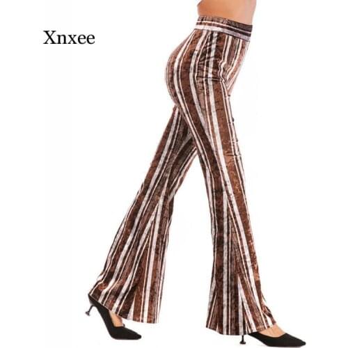Stripe Print Flare Pants High Waist Summer Vintage Women Bell Bottoms Fashion Sexy Bodycon Trousers Casual Bell Bottom Leggings
