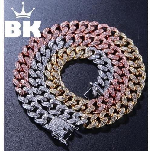 13mm Cubic Zircon Three Colors Necklace Gold silver color Plated Luxury Copper Micro Paved CZ Cuban Chain 16/18/20/22/24inch